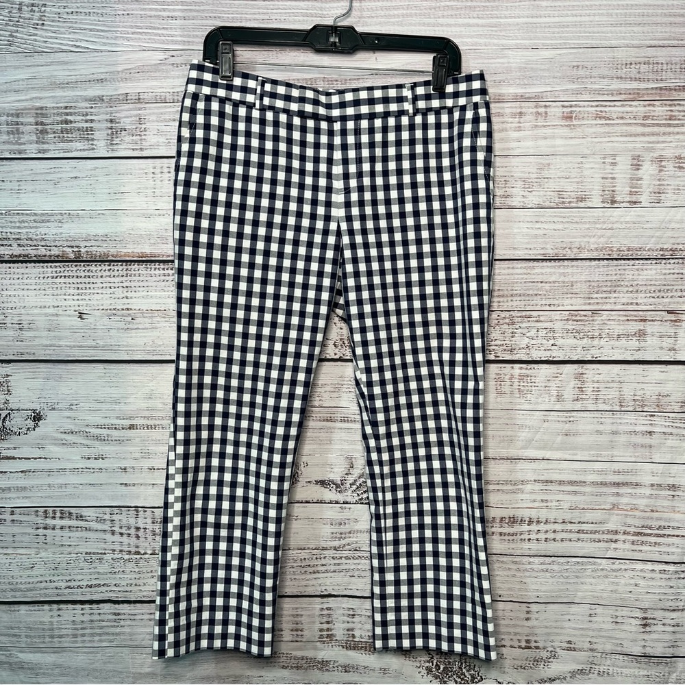 Banana Republic Mad Men Gingham Plaid Slacks Pants Size 8 Petite Navy Blue White